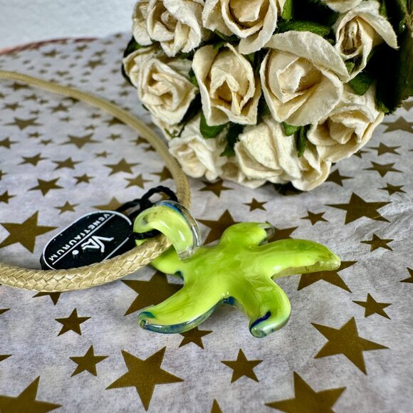 NWT Italian Murano Glass Starfish Pendant Slider on a Cord Necklace - Picture 5 of 7